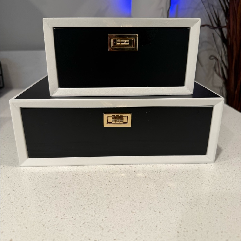 Black and White Storage Boxes with Gold Accents